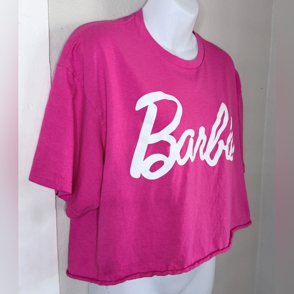 Barbie pink white logo crop short sleeve T-Shirt women XL - Picture 2 of 4